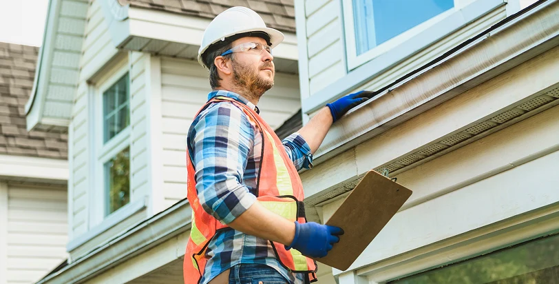 Roofer performing a professional roof inspection