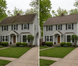 New shingle roof installed on a Cedar Springs, MI home by Grand Rapids Roofers, before and after comparison