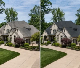 Before and after photos of a residential roof replacement in Coopersville, MI by Grand Rapids Roofers