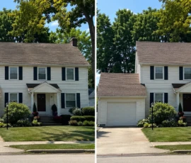 New shingle roof installed on a East Grand Rapids, MI home by Grand Rapids Roofers, before and after comparison