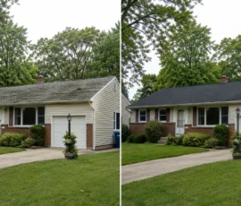 Before and after photos of a residential roof replacement in Grand Rapids, MI by Grand Rapids Roofers