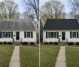 New shingle roof installed on a Kent City, MI home by Grand Rapids Roofers, before and after comparison