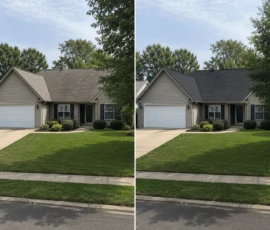 New shingle roof installed on a Middleville, MI home by Grand Rapids Roofers, before and after comparison