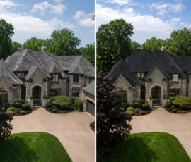 Residential roof replacement project in Northview, Michigan, showing the old roof and the finished roof