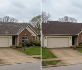 Residential roof replacement project in Walker, Michigan, showing the old roof and the finished roof