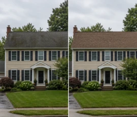 New shingle roof installed on a Zeeland, MI home by Grand Rapids Roofers, before and after comparison